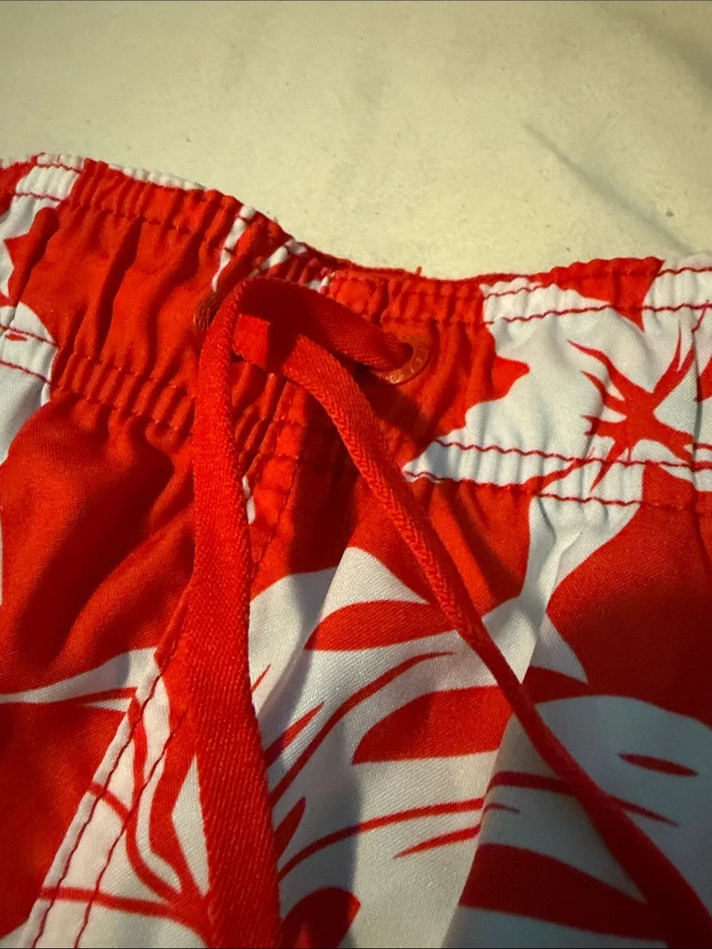Speedo Red and White Tropical Leaf Swim Shorts